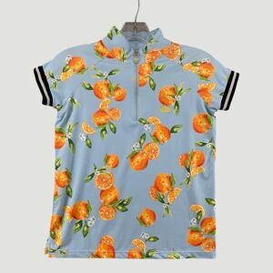 Kastel Kids Citrus Print Quarter Zip Performance Top Blue Orange Youth L